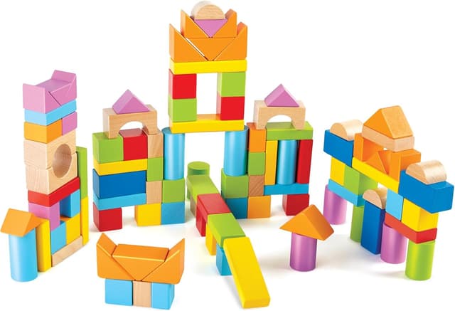Detalle de Hape Wunderbare Holzbausteine – 101-teiliges Set bunter Klötze ab 12 Monaten
