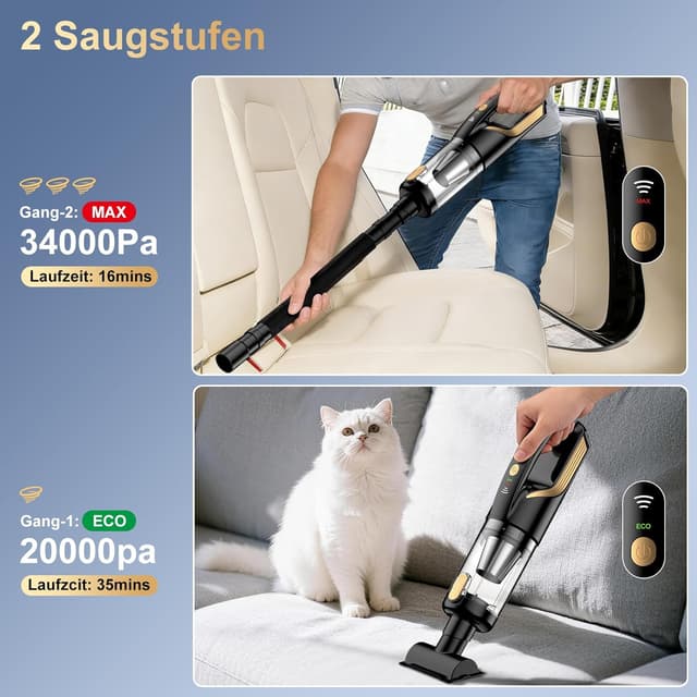 Detalle de Akku-Handstaubsauger 4-in-1 mit 27000 Pa und 5-m-Autoladegerät (12V) – kabellos fürs Auto und Zuhause