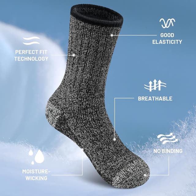 Detalle de SIMIYA Merino Wool Socks for Men (5 Pairs) – thick thermal crew hiking socks