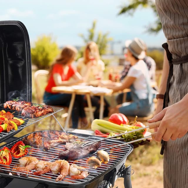 Thumbnail 6 de CUSIMAX 18-inch Portable Charcoal Grill & Smoker with Lid, Folding Tabletop, Black