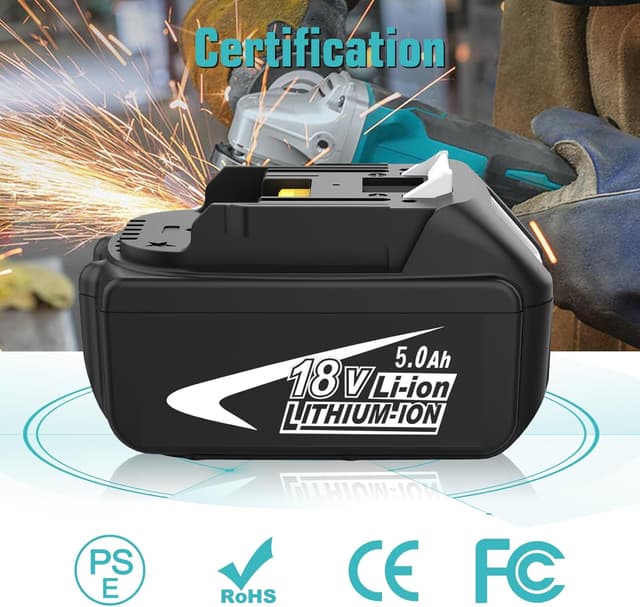 Detalle de Lot 2 batteries 18V 5,0 Ah Li-ion avec indicateur LED pour Makita (type BL1850 / BL1860 / BL1845 / BL1830) – Rechange Goodexo