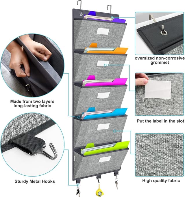 Detalle 2 de VERONLY Over the Door File Organizer with 5 Extra Large Pockets (50.39” tall)