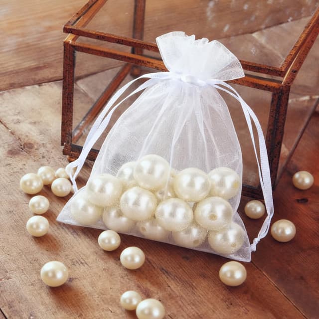 Detalle 2 de MAOOY 100 Organzasäckchen (7×9 cm) mit Kordelzug – Schmuckbeutel für Hochzeit, Geburtstag & Party