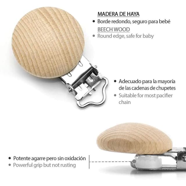 Detalle 2 de RUBY 10er Schnullerclip aus Holz – Schnullerketten-Clips für DIY und Zubehör