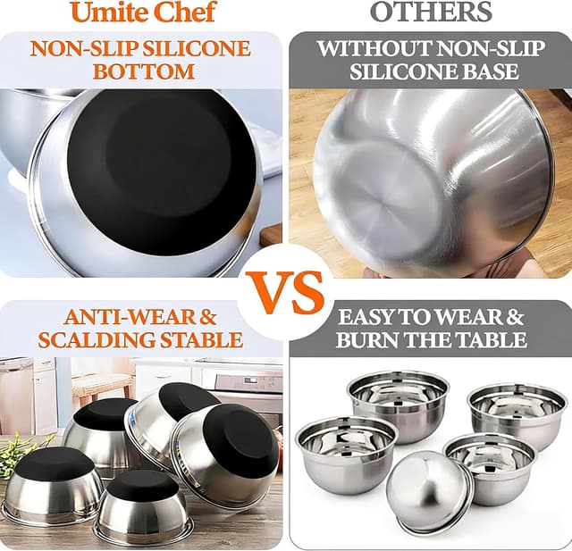 Detalle 2 de Umite Chef Thickened 26-Piece Stainless Steel Mixing Bowls Set with Airtight Lids & 3 Grater Attachments