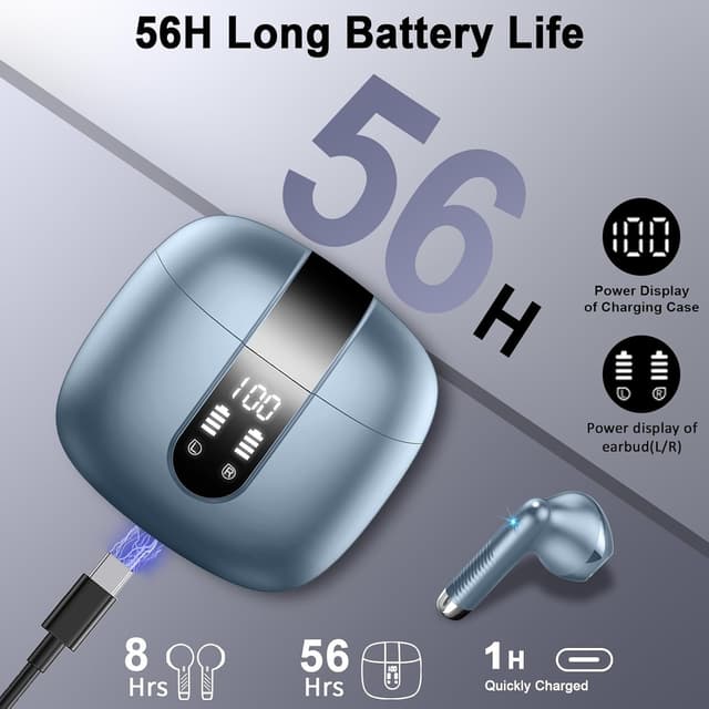 Detalle de Écouteurs Bluetooth sans fil Bluetooth 5.3 avec 4 ENC, réduction de bruit et étanchéité IP7 (48 h) + boîtier USB‑C