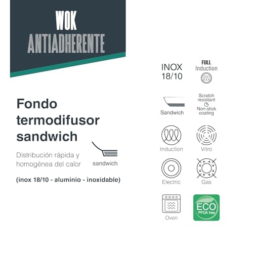 Detalle 2 de Lacor Wok Foodie 28 cm ⚙