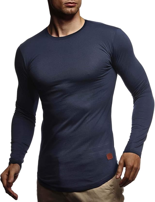 Detalle de Leif Nelson LN8394 : t-shirt basique à manches longues col rond homme