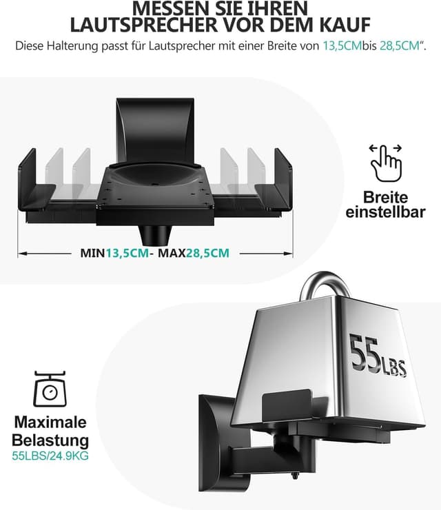 Detalle 2 de WALI SWM201 Lautsprecherhalterung für 25 kg, schwarz