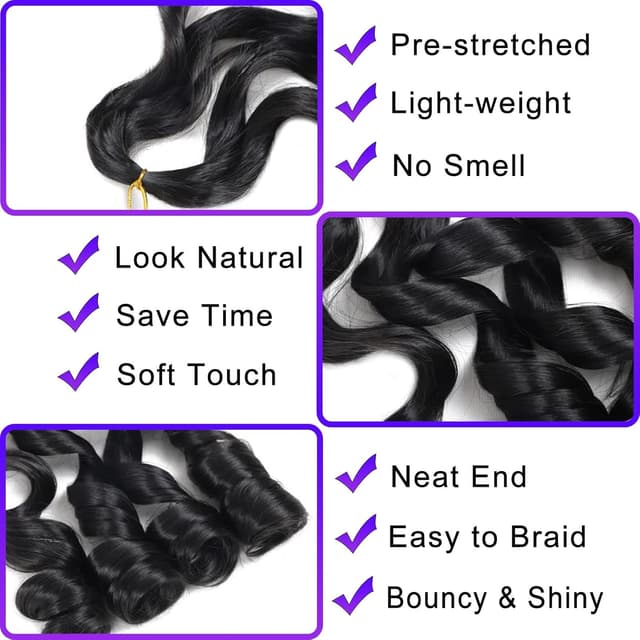 Detalle de RENJOING French Curly Braiding Hair – 8 Packs vorgedehntes Flechthaar (1B, 45 cm)