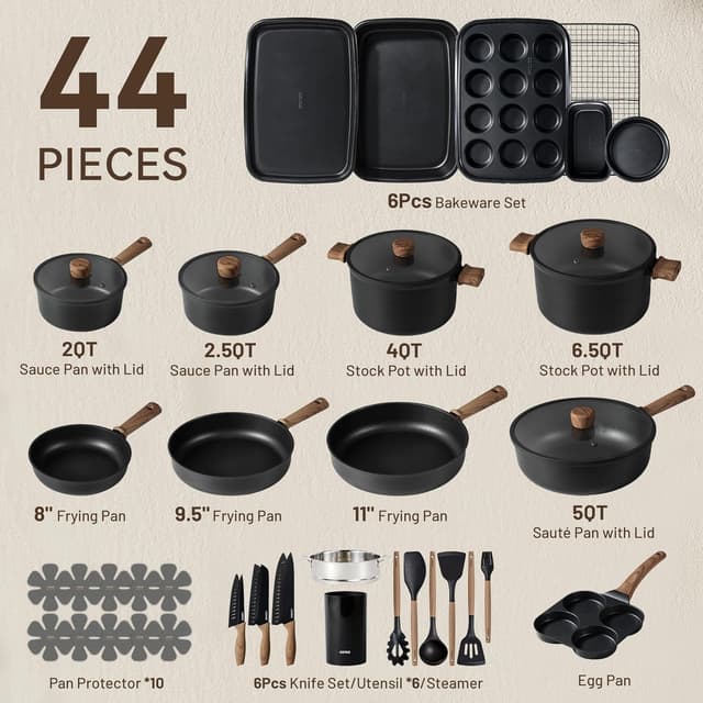 Detalle 2 de CAROTE 44pcs Titanium Nonstick Cookware Set