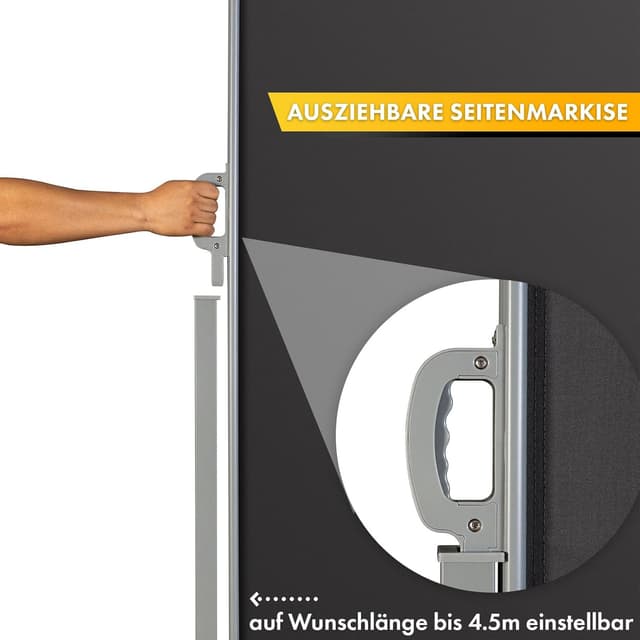 Detalle de KARAT ALU Seitenmarkise (ausziehbar) in Anthrazit – Seitenrollo mit Wandhalterung für Balkon, Terrasse & Garten