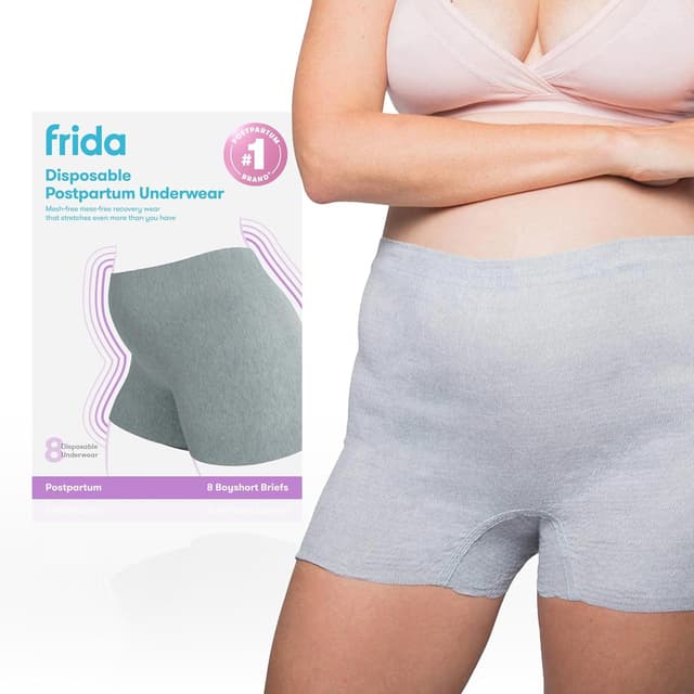 Detalle de Frida Mom postpartum underwear pack (8-pack) seamless boyshorts, M/L (28–42 in)