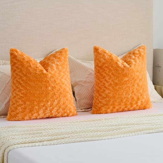 Detalle de Ystyle housses de coussin 45x45 cm en courte peluche (lot de 2) orange