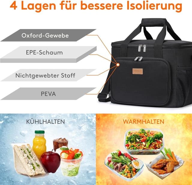 Detalle de Lifewit 24L Kühltasche faltbar für bis zu 40 Dosen (klein) – wasserdichte Lunch- und Thermotasche