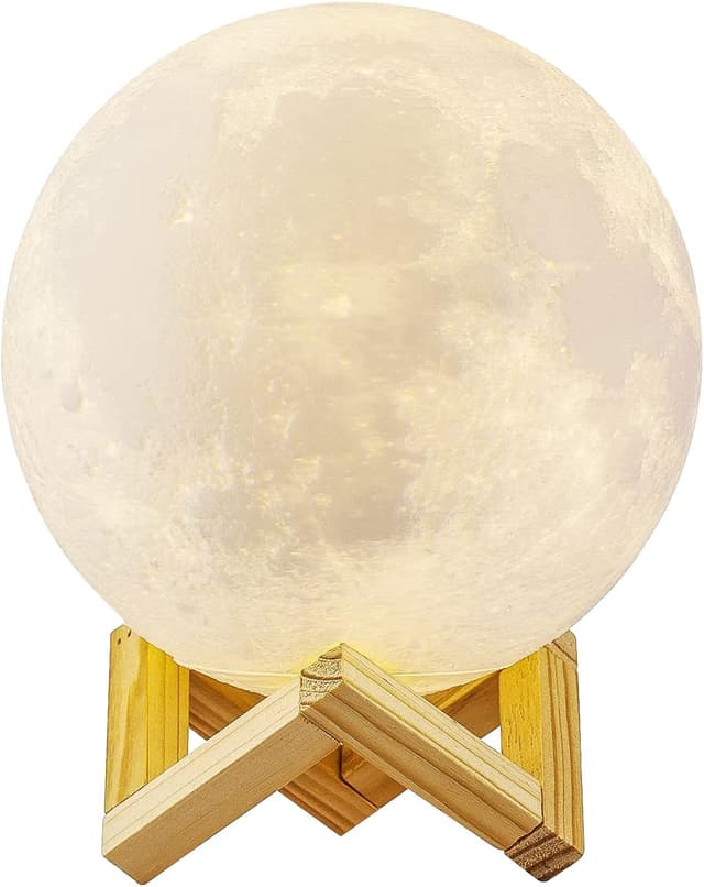 Detalle de 5.9 Inch LED Moon Night Light (3D Moon Lamp) with Touch & Tap Dimming, USB Charging and Wooden Stand