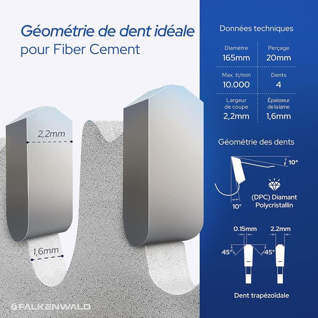 Thumbnail 3 de FALKENWALD Lame de scie fibrociment 165 mm ⚙