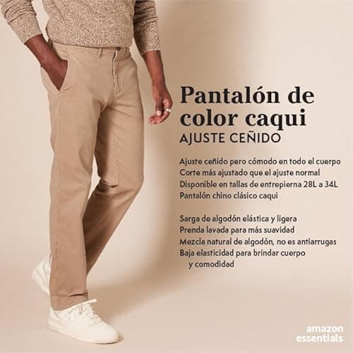 Detalle 2 de Amazon Essentials pantalones informales estilo chino para hombre elásticos y corte ajustado negro (29W/30L)