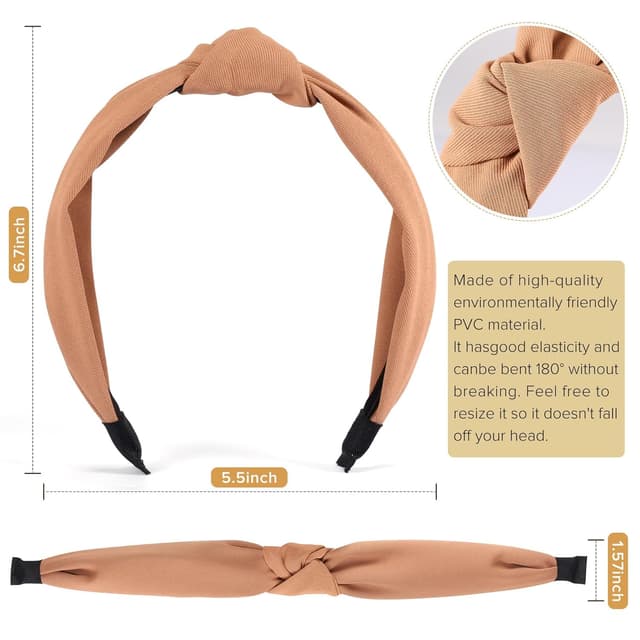Detalle 2 de DiyJibb 6er Stirnbänder (Turban-Style) für Damen & Mädchen – breite geknotete Haarbänder in mehreren Farben