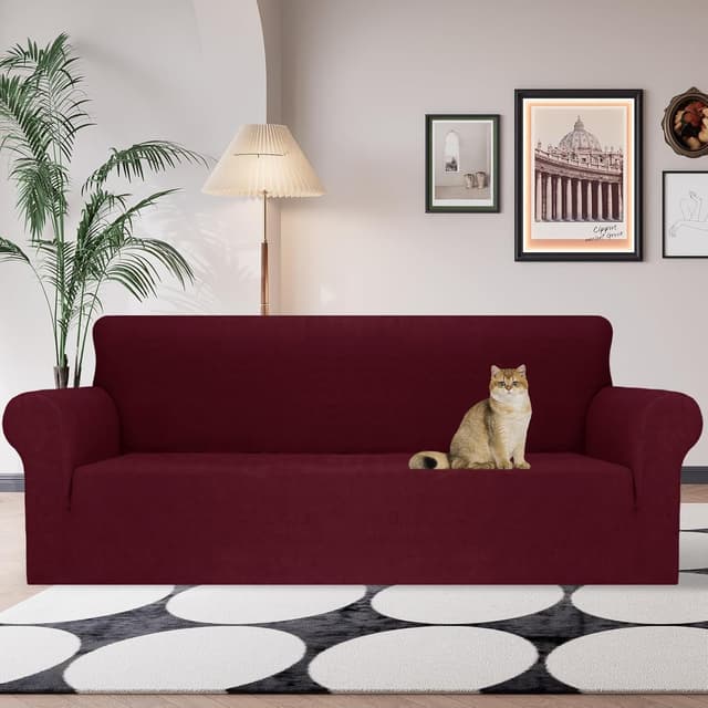Detalle 2 de Ystyle housse de canapé extensible universelle 4 places bordeaux avec accoudoirs