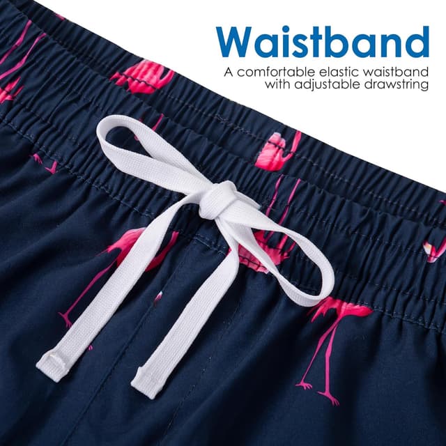 Detalle de XOMZG Men’s Swim Trunks with Mesh Lining, Quick-Dry Pockets & Hawaiian Patterns