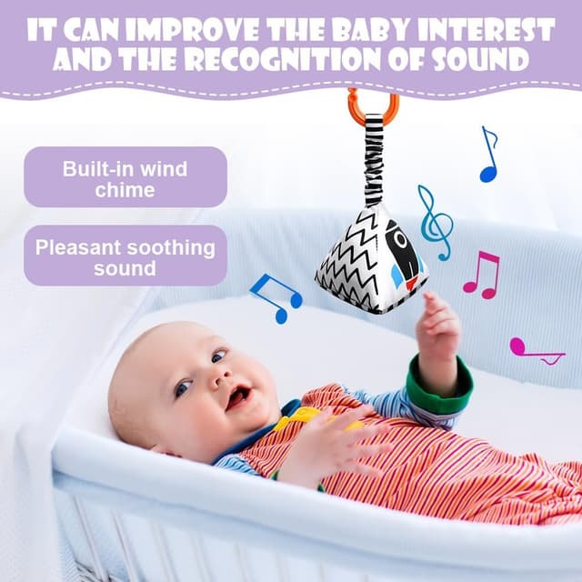 Detalle de Aolso Kinderwagen-Spielzeug (4-teilig) mit hängenden Rasseln in Schwarz/Weiß