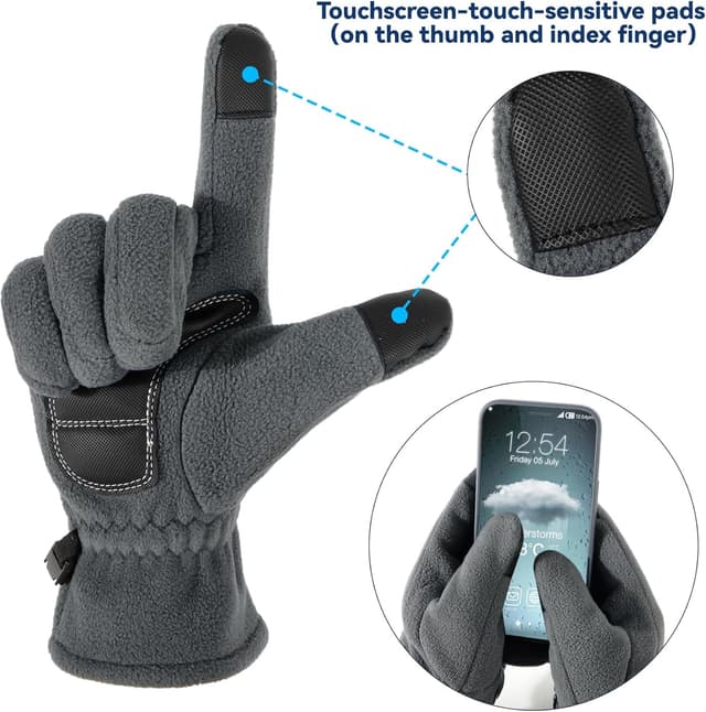 Detalle 2 de Winter Thermal Fleece Gloves for Men – windproof, touchscreen and anti-slip palm
