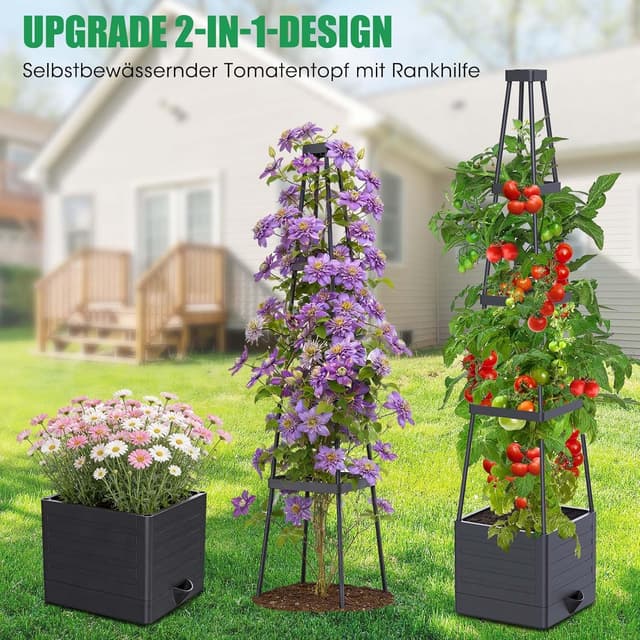 Thumbnail 6 de MQHUAYU Tomatentopf-Set mit 145 cm Rankhilfe und Selbstbewässerung (2er-Pack)