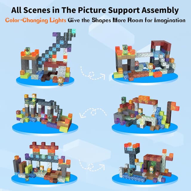 Detalle 2 de MEESHEEP 166-piece Magnetic Blocks set with light-up pieces (STEM Montessori style, age 3–10)