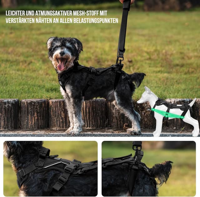 Detalle de OneTigris Hopper harnais pour chien taille S (noir) avec 2 poignées pour soutien et rééducation