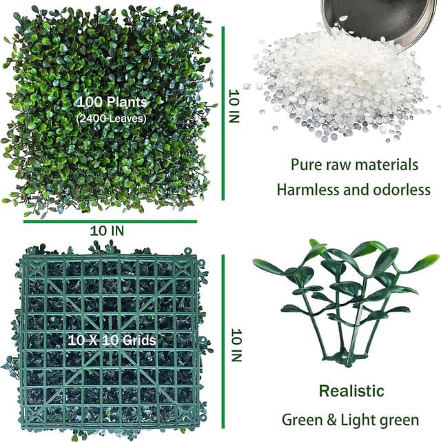 Detalle de ODTORY Artificial Grass Wall Panel Backdrop (Boxwood-style) 10" x 10" — 12-pack for indoor/outdoor greenery decor