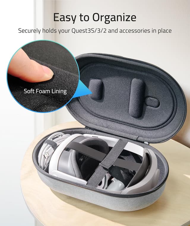 Detalle de Syntech hard carrying case for Meta Quest 3S/3/Quest 2, Pico 4 and Vision Pro – with elite strap storage (touch controllers not included)