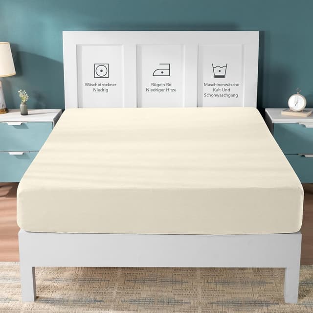 Detalle de Utopia Bedding Jersey-Spannbettlaken in Beige, 120 x 200 cm, 25 cm Einstecktiefe