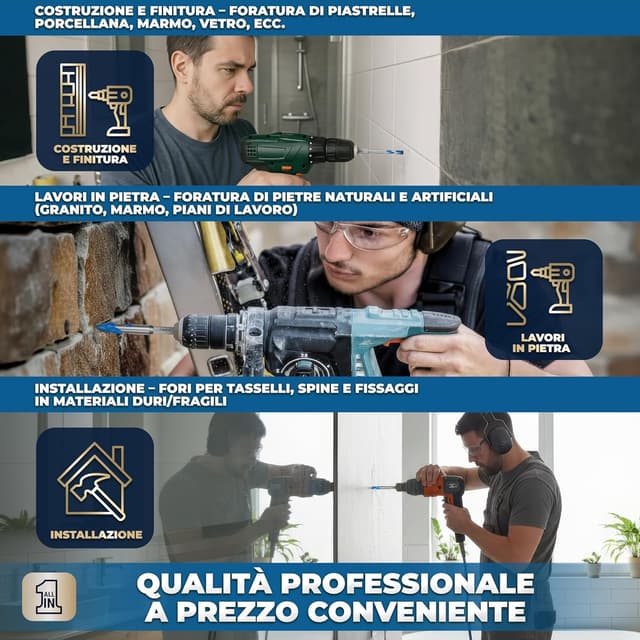 Thumbnail 6 de S&R Set Punte Trapano per Ceramica Dura 5 pezzi 4/5/6/8/10 mm con codolo esagonale 1/4”