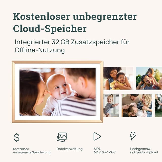 Detalle de ARZOPA D10 Metall digitaler Bilderrahmen 10,1" mit WLAN & kostenlosem Cloud-Speicher (Gold)