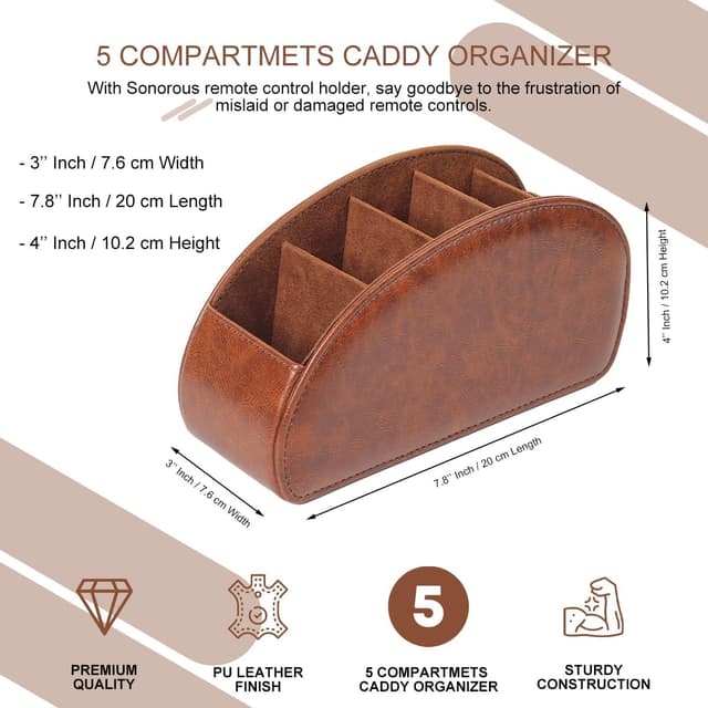 Detalle 2 de WAYIFON Fernbedienungshalter mit 5 Taschen (M-Braun) – Ordnung für TV-, DVD-, 4K-Stick- und Blu-ray-Fernbedienungen