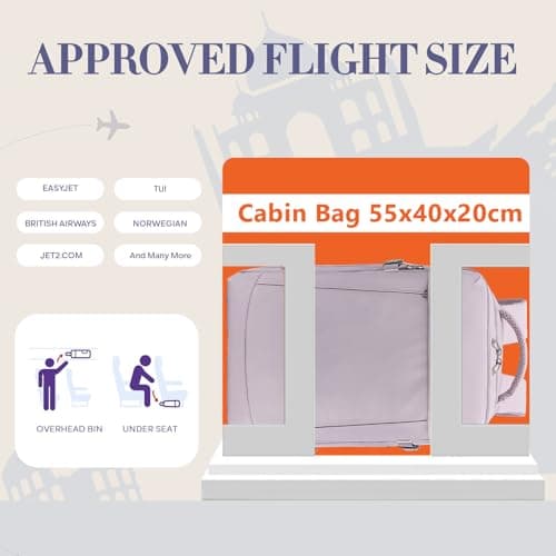 Detalle 2 de Yankony Mochila de cabina 44L 55x40x20 cm morada para avión con bolsillo antirrobo