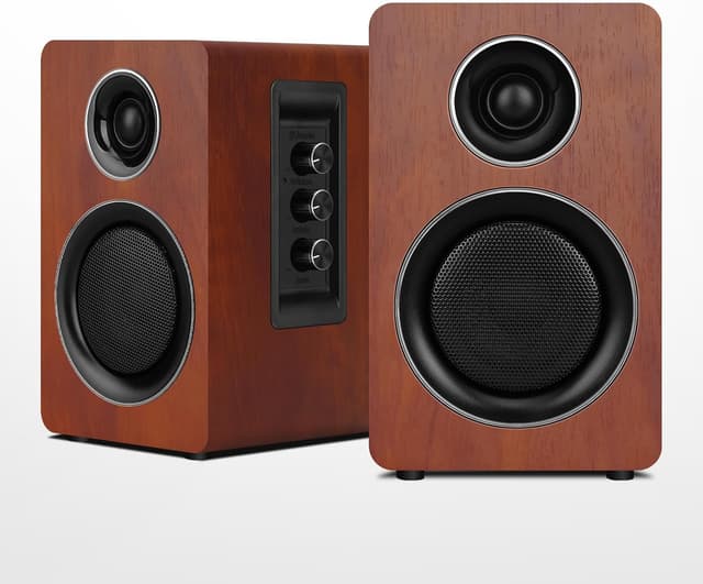 Detalle de ZQMMSPK Active Bookshelf Speakers (60W) with Bluetooth 5.3, USB-C and 3-inch carbon fibre woofer – Brown stereo set