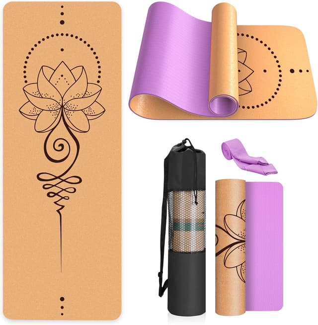 Detalle de Haninj® tapis de yoga en liège naturel 100% écologique 183 x 61 cm avec sangle de transport