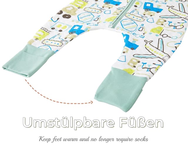 Detalle 2 de Chilsuessy Baby Schlafsack mit Füßen 1 Tog (Cartoon), unwattiert aus Baumwolle – 80 cm für 90–100 cm Körperhöhe