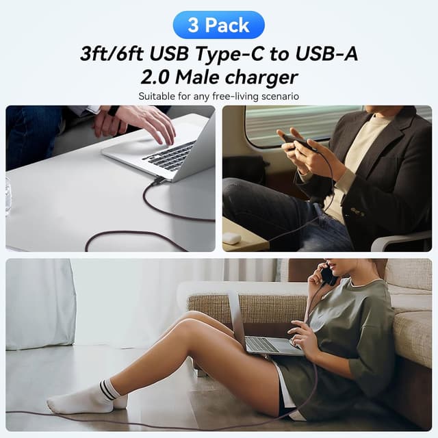Detalle de USB-A to USB-C charging cable 3 pack