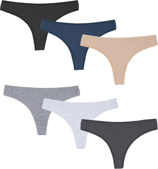 Detalle de ELACUCOS 6-Pack Women’s Cotton Thong Bikini Underwear (Breathable, Comfort Fit)