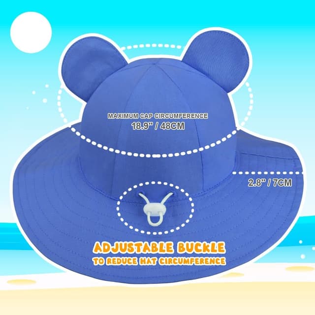 Detalle 2 de DRESHOW Baby Sun Hat (UPF 50+) Toddler Wide Brim Bucket Cap with Chin Strap & Bear Ears