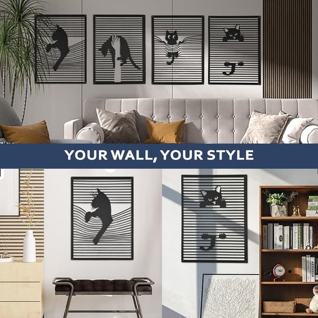 Thumbnail 1 de Black Metal Cat Wall Art 16"x12