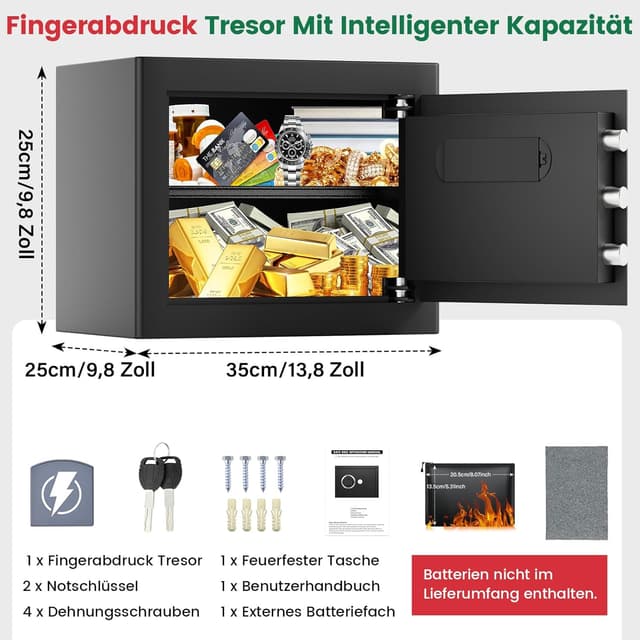 Detalle de Tiskgg Fingerabdruck Tresor für Zuhause (22L) mit feuerfester Tasche, Regal und dualem Alarmmodus