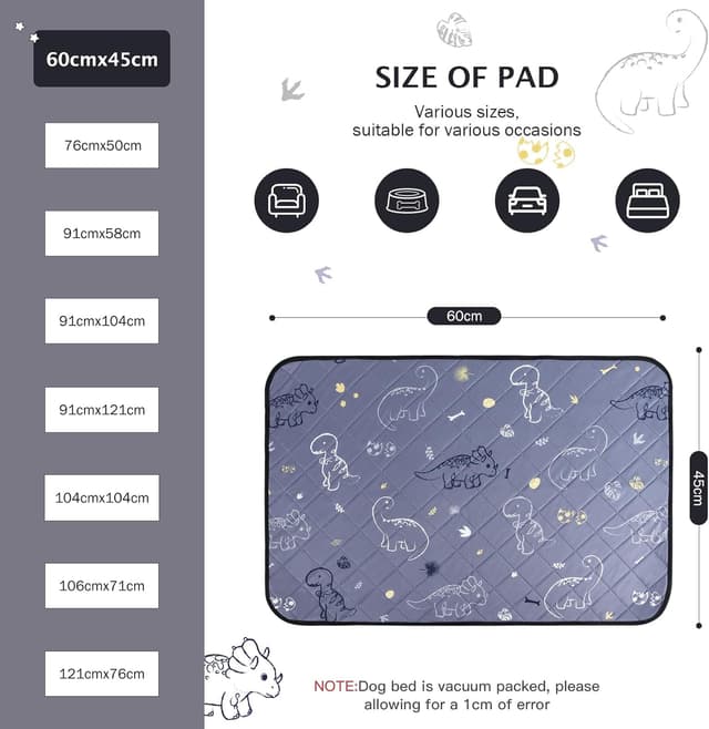 Detalle de IEUUMLER 2er-Pack waschbare Welpenunterlagen für Hundetraining (Grau, 60×45 cm) – wiederverwendbare Pipi-Matten