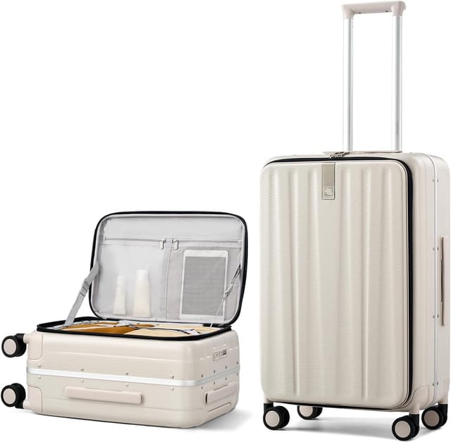 Detalle de Hanke 24 Inch Checked Luggage PC Hard Case with Top Opening & Spinner Wheels (Ivory White)