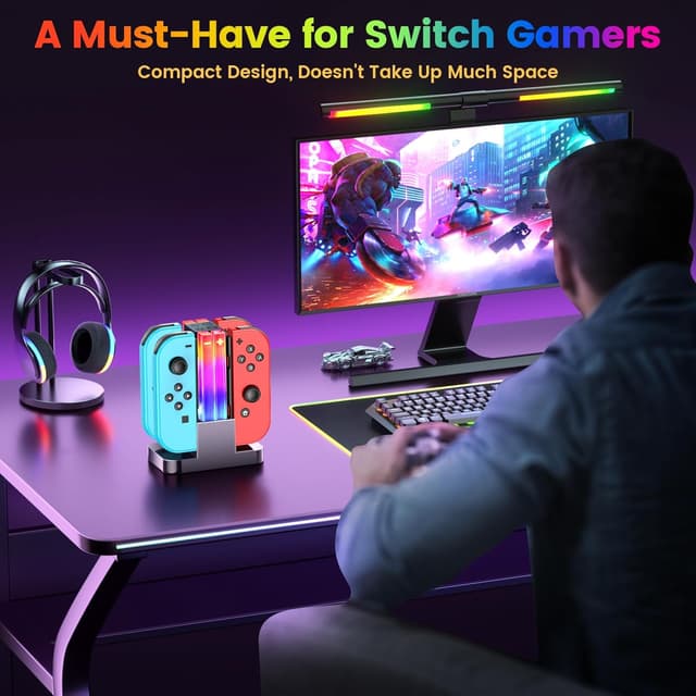 Thumbnail 5 de Wenocally Switch Controller-Ladestation mit 6 RGB-Modi