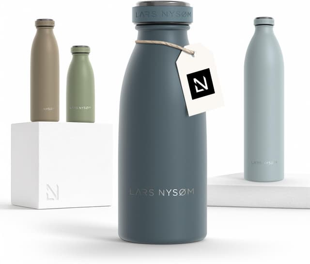 Detalle de LARS NYSØM Edelstahl-Trinkflasche „Ren“ 350 ml (Stone Blue) – für Sport, Outdoor und kohlensäurehaltige Getränke