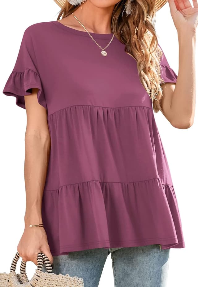 Thumbnail 6 de Neineiwu Damen Rundhals-T-Shirt mit Rüschensaum, kurzarm Sommerbluse (S–XXL)